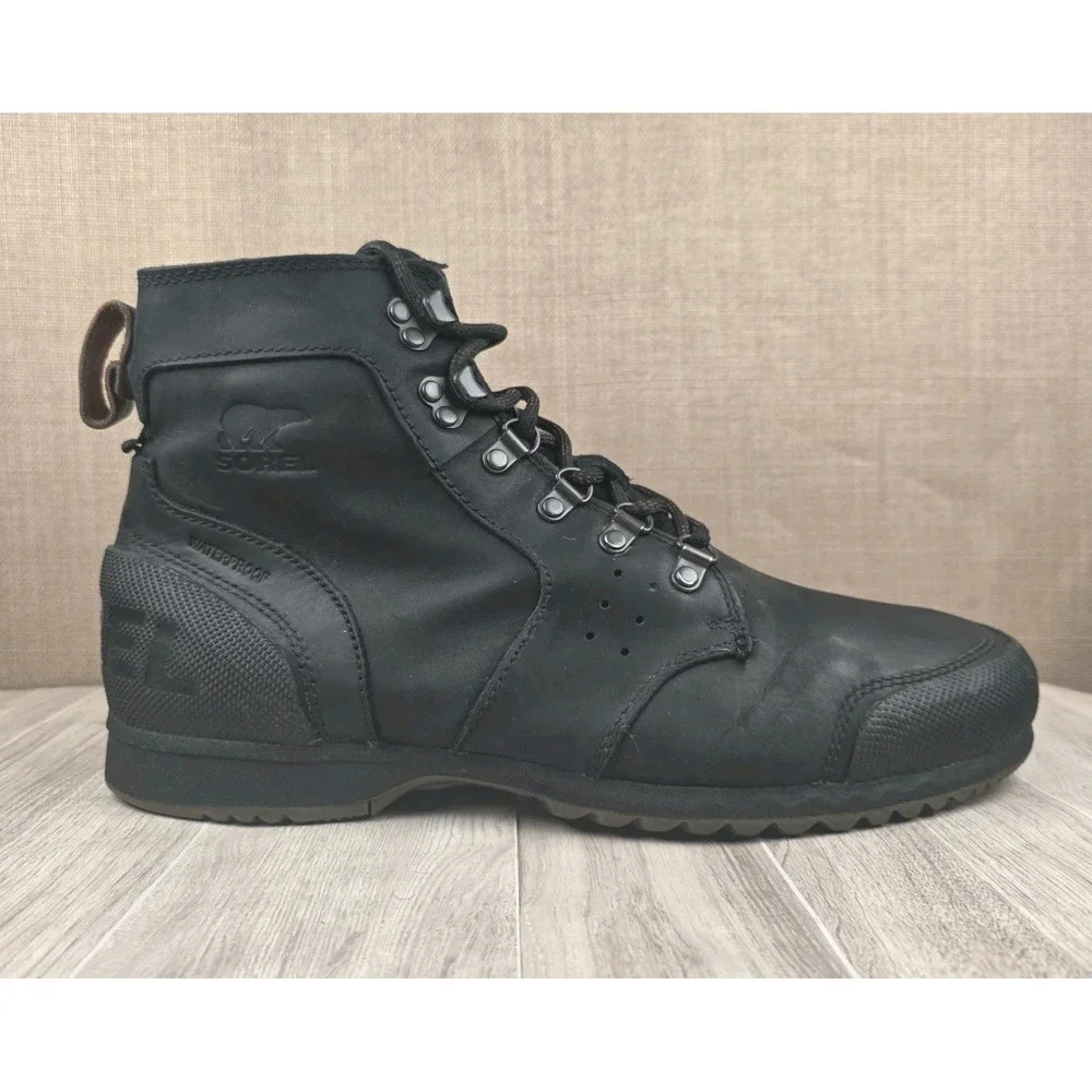 Sorel Ankeny Mid Hiker Mens 10.5 Black Nubuck Leather Waterproof Ankle Boots